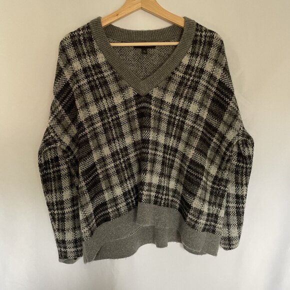 Banana Republic Womens V-Neck Plaid Sweater knit oversized grandpa detail fall - Picture 1 of 7